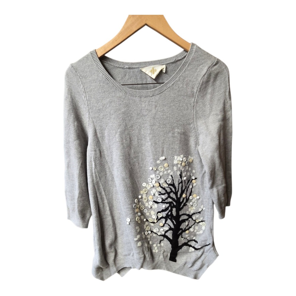 Anthropologie HWR Sweater Wool Blend Tree Button Embellishment‎ Wool M/P